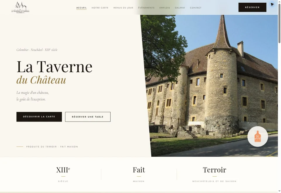 Aperçu du site créé pour La Taverne du Château, avec la photographie du château de Colombier
